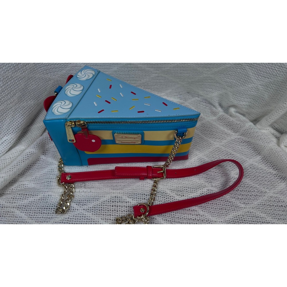 Loungefly Disney Snow White Slice of Cake Crossbody Bag Blue Multi Striped Cute!